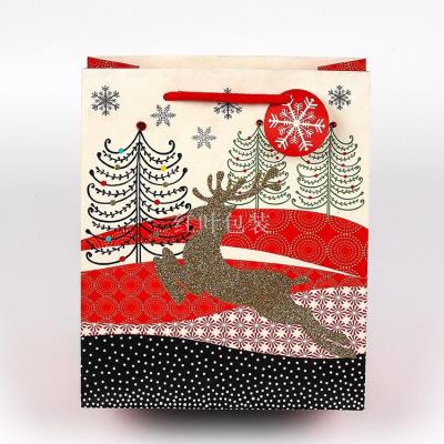 Wholesale Custom Golden Elk Christmas Gift Bag with Hanging Card Free Design