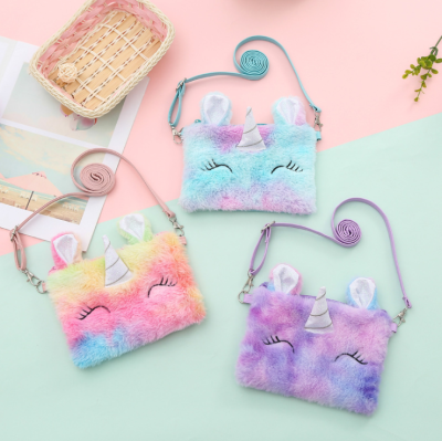Unicorn bag children's bag cuddly rainbow cuddly one-shouldered bag cute cartoon satchel for kindergarten little girls