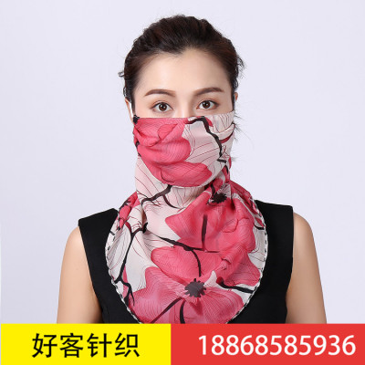 outdoor cycling mask wholesale fashion printed women's neck protection sunblock silk scarf car sunshade scarf outdoor
