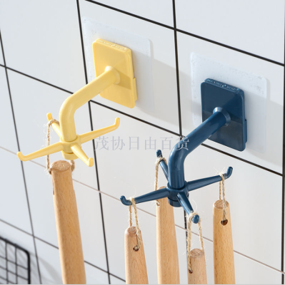 Creative wall hanging 360 degree rotary hook strong stick hook multi-functional kitchen storage supplies 4 claw hook