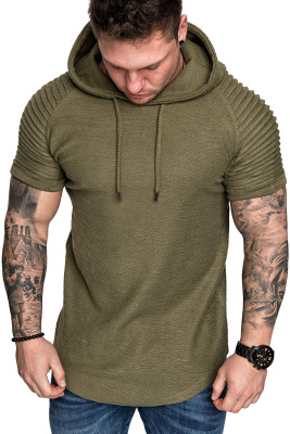 2019 New men's casual fashion stripe Pure color with hat T-shirt fitness sports short sleeve T-shirt