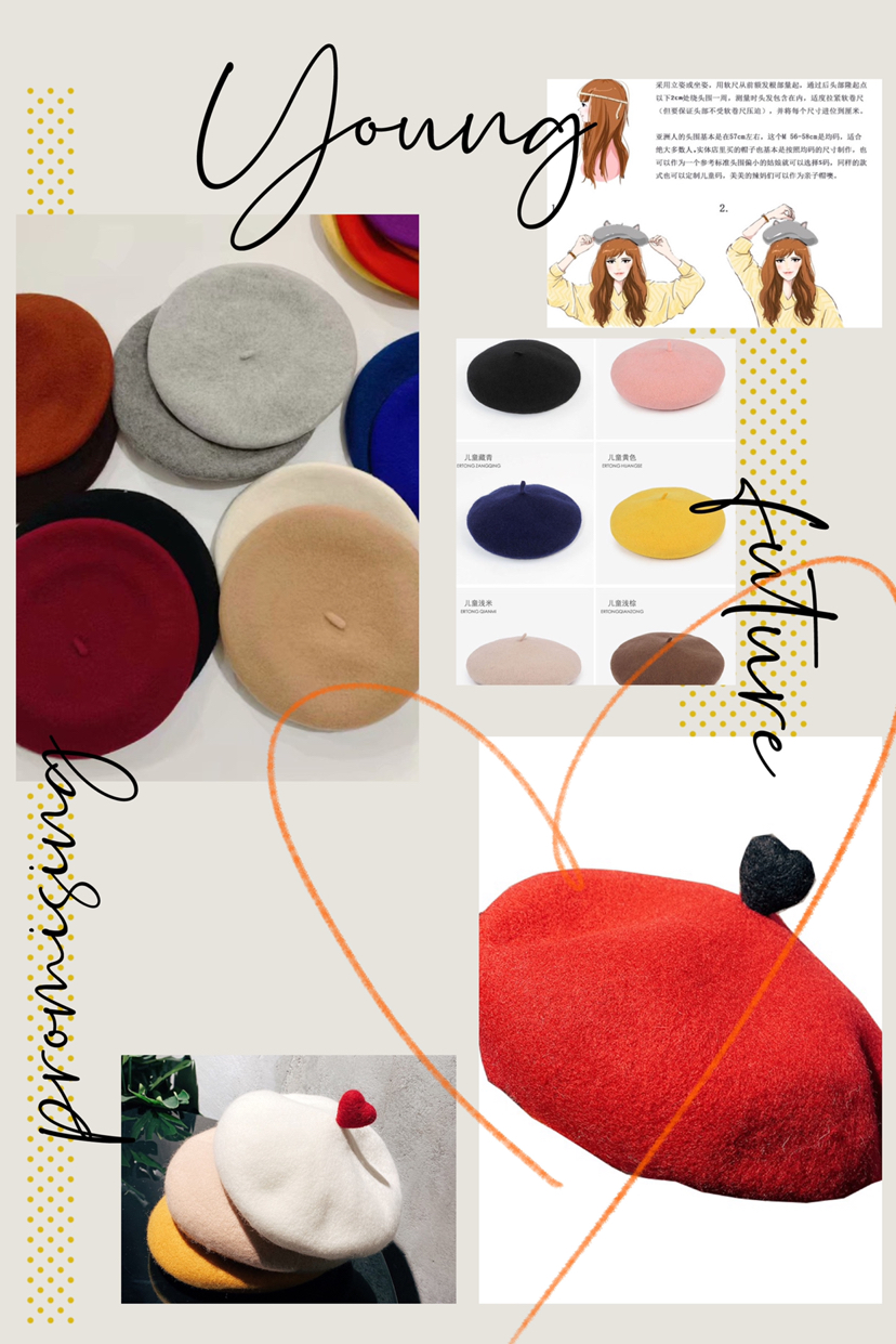 秋硕原创设计日系原宿手工羊毛毡爱心贝雷帽 秋冬手作画家帽子