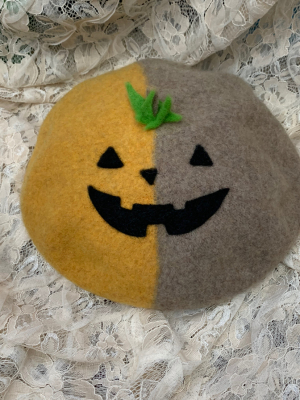 Qiushuo Original Design Japanese Harajuku Handmade Wool Felt Pumpkin Beret Autumn and Winter Handmade Painter Hat