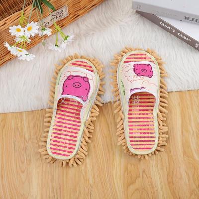Coral Fleece Striped Chenille Linen fabric Mop Slippers Floor Polishing Dusting Cleaning Foot Shoes Mop Slippers