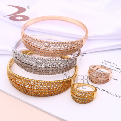 Best Seller in Europe and America Annual Sales Grain Shape Rhinestones wei xiang Long Narrow Copper Zirconium Simple Bracelet Ring Set