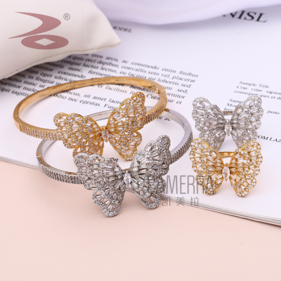 Butterfly Style Decorative Pendant Zircon Bracelet & Ring Set 520 Birthday Gift to Send His Girlfriend Factory Direct Sales