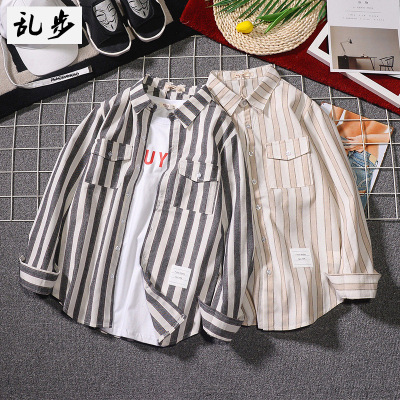Korean Loose check shirt Popular Logo Jacket 2020 New Black and white Striped Harbour Breezy Shirt for men with long sleeves