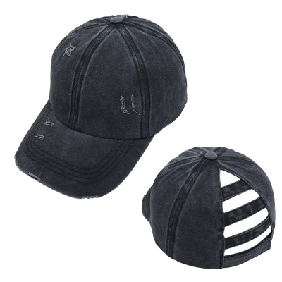 2020 New Solid Color Hole Cap with Hair Extensions Outdoor Sports Sun-Proof Distressed Baseball Cap AliExpress Amazon Eaby