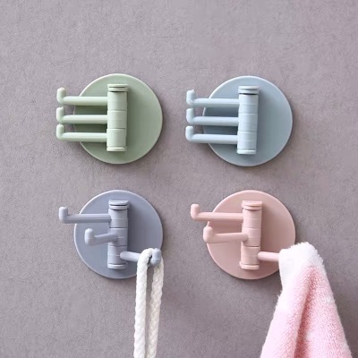 Household Rotating Hook Strong Viscose Towel Rack Bathroom Wall Mounted Storage Rack Punch-Free Seamless Sticky Hook
