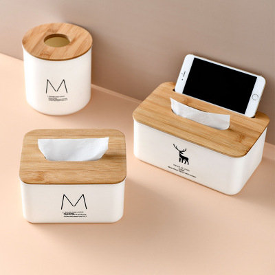 Nordic Desktop Simple Extraction Box Household Bamboo cover tissue Box Living Room Coffee Table Creative Tissue Paper Storage box Nordic Desktop Simple Extraction box