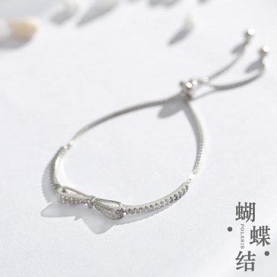 Women's 925 Sterling Silver Bow Bracelet New Korean Style Simple Style Student Girlfriend Gifts Mori Bracelet