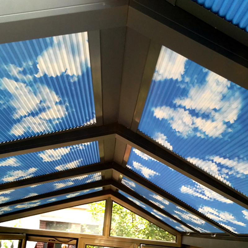 直销 阳光房 遮阳 防水 蜂巢帘 蓝天白云蜂巢帘