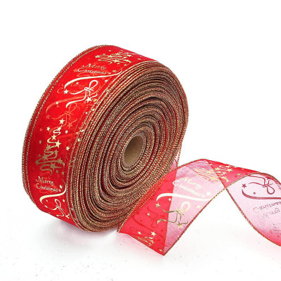 6.3*200cm Red and gold Korean printed Christmas tree decoration ribbon