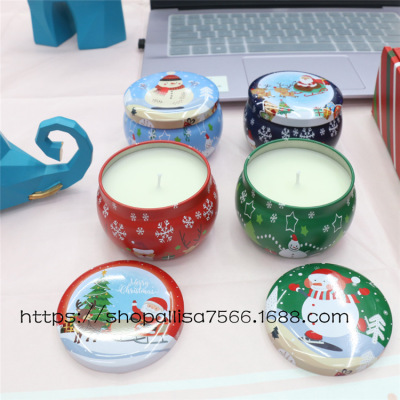 Christmas Creative round Iron Can Aromatherapy Candle Handmade Plant Wax Room Fragrance European and American Export Festival Exclusive