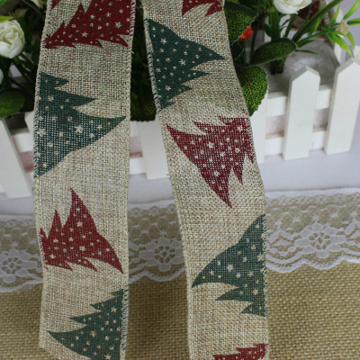 2 m/bag new two-color printed linen Christmas ribbon Christmas decoration ribbon