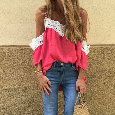 2020 Cross-border women's wear Wish Europe and The US ebay lace suspenders V-necks lace Thunder half sleeve in stock