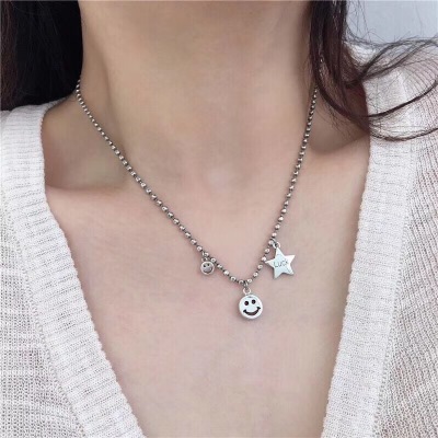 Korean Dongdaemun Silver Jewelry Smiley Star Ins Cold Style Sterling Silver Necklace Female Fashion Net Red Same Luck Letter