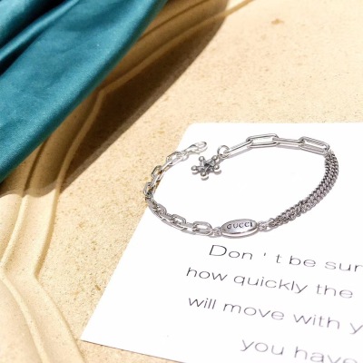 South Korea Dongdaemun S925 Entire Sterling Silver Retro Distressed Stitching Five-Pointed Star Bracelet Star Ins Same Style