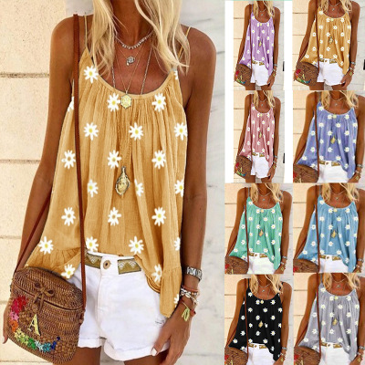 The New Aliexpress Summer 2020 is hot style little Daisy Print vest and T-shirt for women