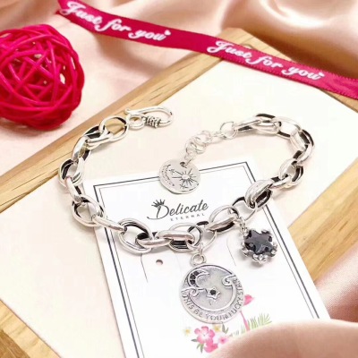 S925 Sterling Silver Bracelet Korean Style Ins Special-Interest Design Thai Silver Simple Student Retro Personality All Match Fashion