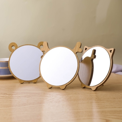 Portable Foldable Stand-up Desktop Wooden Mirror