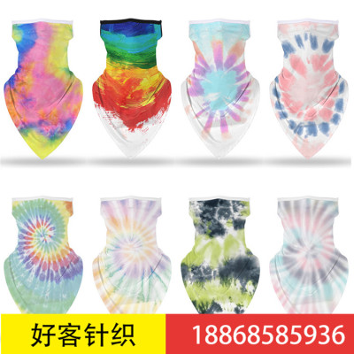 Hot style tie-dye digital printed dust respirator neck scarf outdoor protection earmuffs triangle towel for women