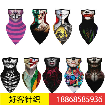 Halloween clown digital print dust-proof neck bib cycling earmuff triangle towel manufacturer direct sale