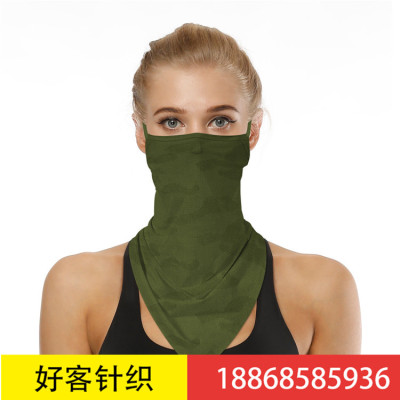 Military green gingham printed dust bib neck motorcycle mask riding hanging earmuffs triangular towel