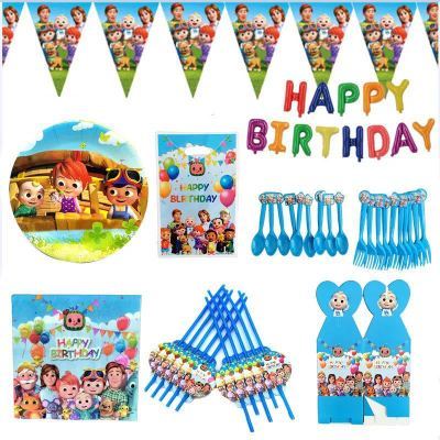 Now the themed birthday party of Cocomelon Paper cup paper plate Tablecloth fork