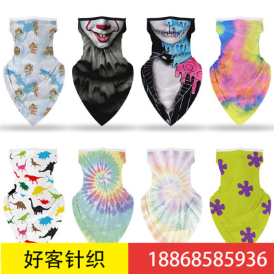 Popular tie-dye digital printing breathable mountain skiing neck scarf children hanging ear triangle towel outfit