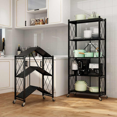 Folding rack kitchen without installation of floor multi-layer oven rack with wheels removable microwave oven rack