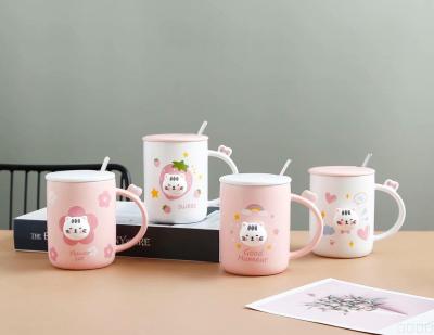 Cute kitten ceramic cup stereo silica gel head mug pink water cup...