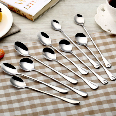 European Style Thickening Stainless Steel Ice Scoop Long Handle Stirring Spoon Water Drop Champion Series Small Spoon Light Handle Cup Spoon Customizable