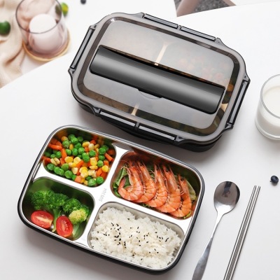 Stainless Steel 304 Insulated Lunch Box Children's Double-Layer Lunch Box New Foreign Trade Student Lunch Box Four-Compartment Lunch Box