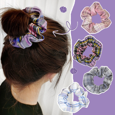 Cross-Border New Arrival Plaid Large Intestine Ring Women's Fresh Korean Style Fabric Intestine Hair Band Internet Celebrity Tie Ponytail Hair String Hair Accessories