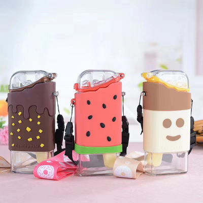 Children's Net Red Silicone Ice Cream Cup Drop-Resistant Creative Watermelon Ice Cream Kettle Portable and Cute Straw Tritan