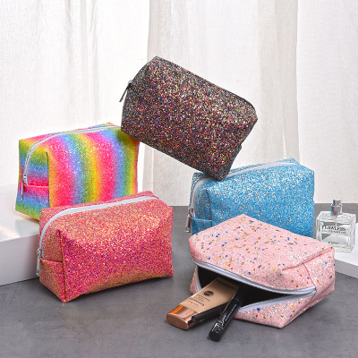 Wish Korean Style Horizontal Cosmetic Bag Frosted Small Square Bag with Zip Beautiful Portable Women's Cosmetic Bag Factory Currently Available