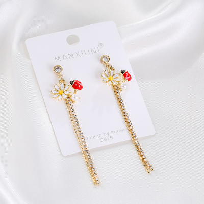 Long Flower Tassel 925 Silver Eardrops Earrings Korean Insect Earrings Exaggerated Small Commodity Factory Direct Sales Wholesale
