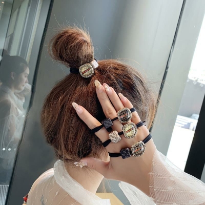 South Korea Dongdaemun Plaid Square Hair Ring Ins Crystal Creative Hairtie Boutique Headdress Supply Wholesale