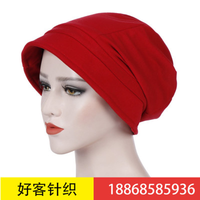 Aliexpress's new cotton turban hat with large brim Muslim turban hat with solid color decorative hat sunshade hat