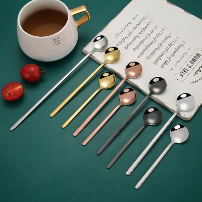 Customized 304 Stainless Steel Titanium Plated round Spoon Western Creative Portable Tableware Spoon Solid Color Titanium Plated round Spoon