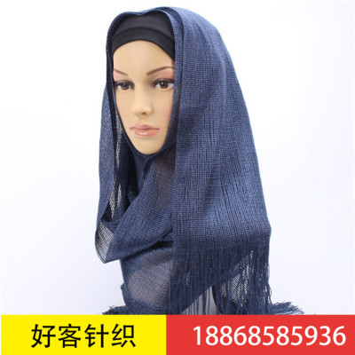 Foreign trade Pure color Muslim lady's head scarf Arabic silk scarf with mustache scarf