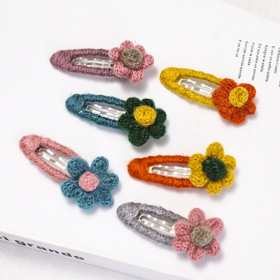 Korean Style Trendy Barrettes Wool Knitted Small Flower SUNFLOWER Head Clip Girls' College Style BB Clip Hair Accessories D459