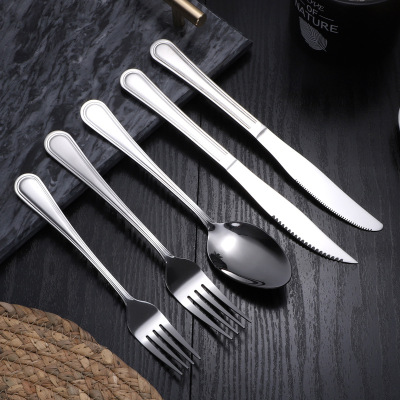 Double-Line Stainless Steel Tableware Knife, Fork and Spoon Hotel Household Western Tableware Three-Piece Factory Direct Sales Wholesale