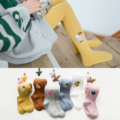 Spring and Autumn new children's pantyhose cartoon embroidery cotton Baobao onesies knitted girls leggings