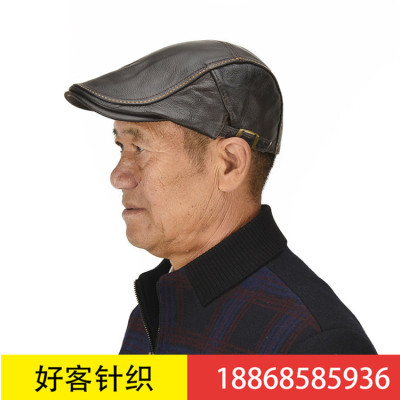 Real cowhide cap - top layer leather cap men's leather cap fashion cap in autumn and winter