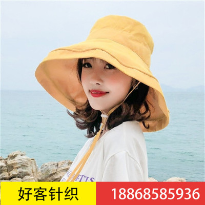 Ladies solid color fisherman Hat with large brim _ Japanese summer outdoor sunblock peach skin basin hat sunshade hat