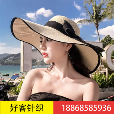 Beach straw hat children tide seaside large hat brim sunshade sun travel holiday versatile large along the cold hat