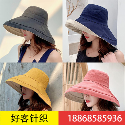 Ladies' spring and autumn double-sided matching color fisherman's hat ladies' pure cotton foldable outdoor sun hat