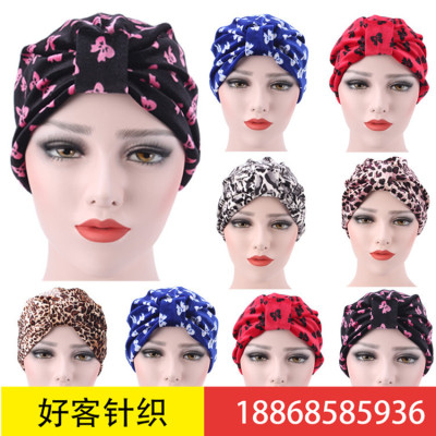 European and American fashion Baotou hat leopard print butterfly Muslim Baotou hat flannelette Indian hat in stock